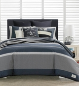 image Nautica Rendon 3-Piece Charcoal Grey Striped Cotton King Duvet Cover Set